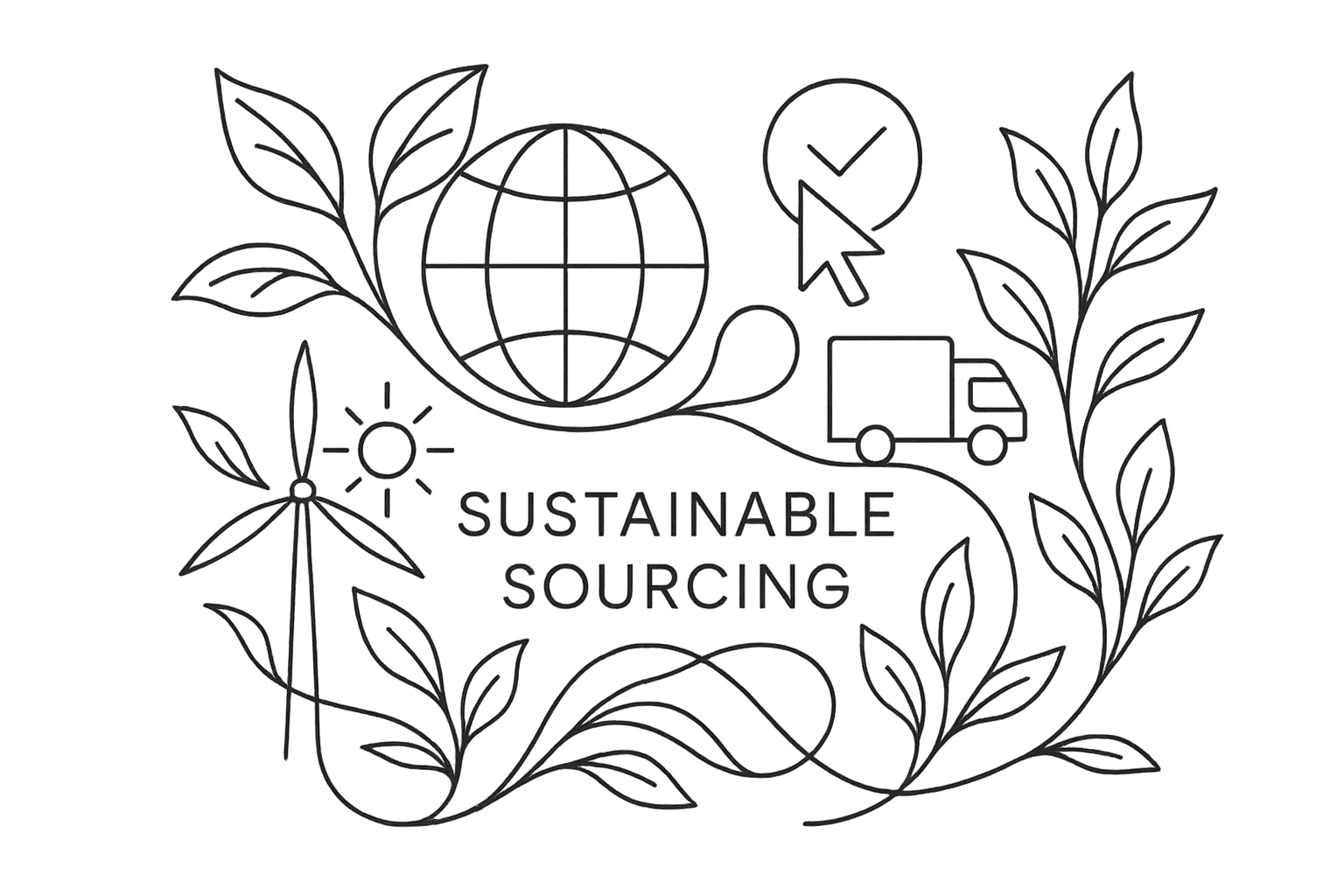 Sustainable Sourcing - i need a art - i need a line art - i need a thin line art - no background - no images whatsoever - i need premium design